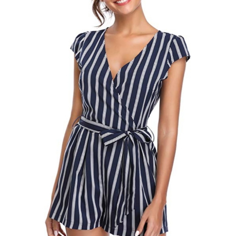 Rompers for Women Summer Deep V Neck Cap Short Sle